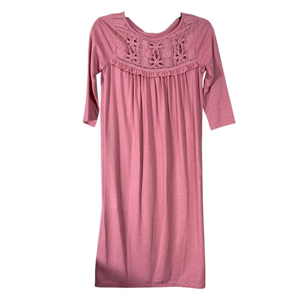 Newport News Women's Pink Jersey Knit Prairie Dress - Size Medium - Cottagecore